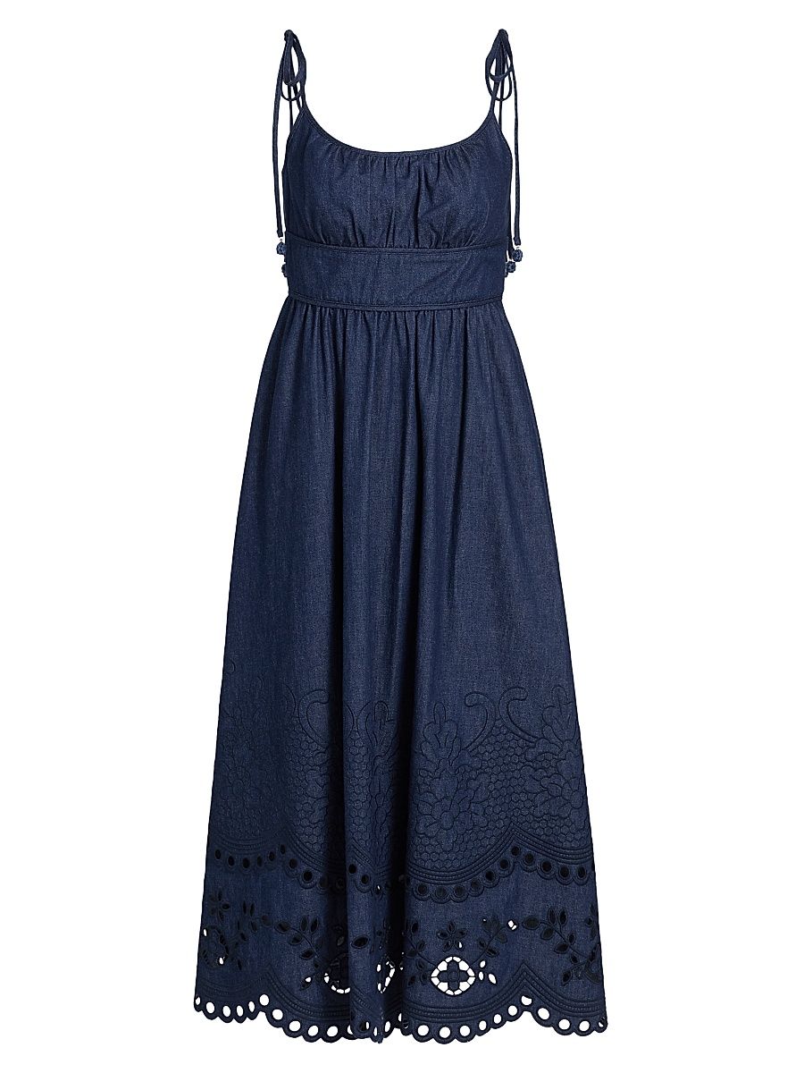 Women's Mahon Broderie Denim Midi-Dress - Ink - Size 8