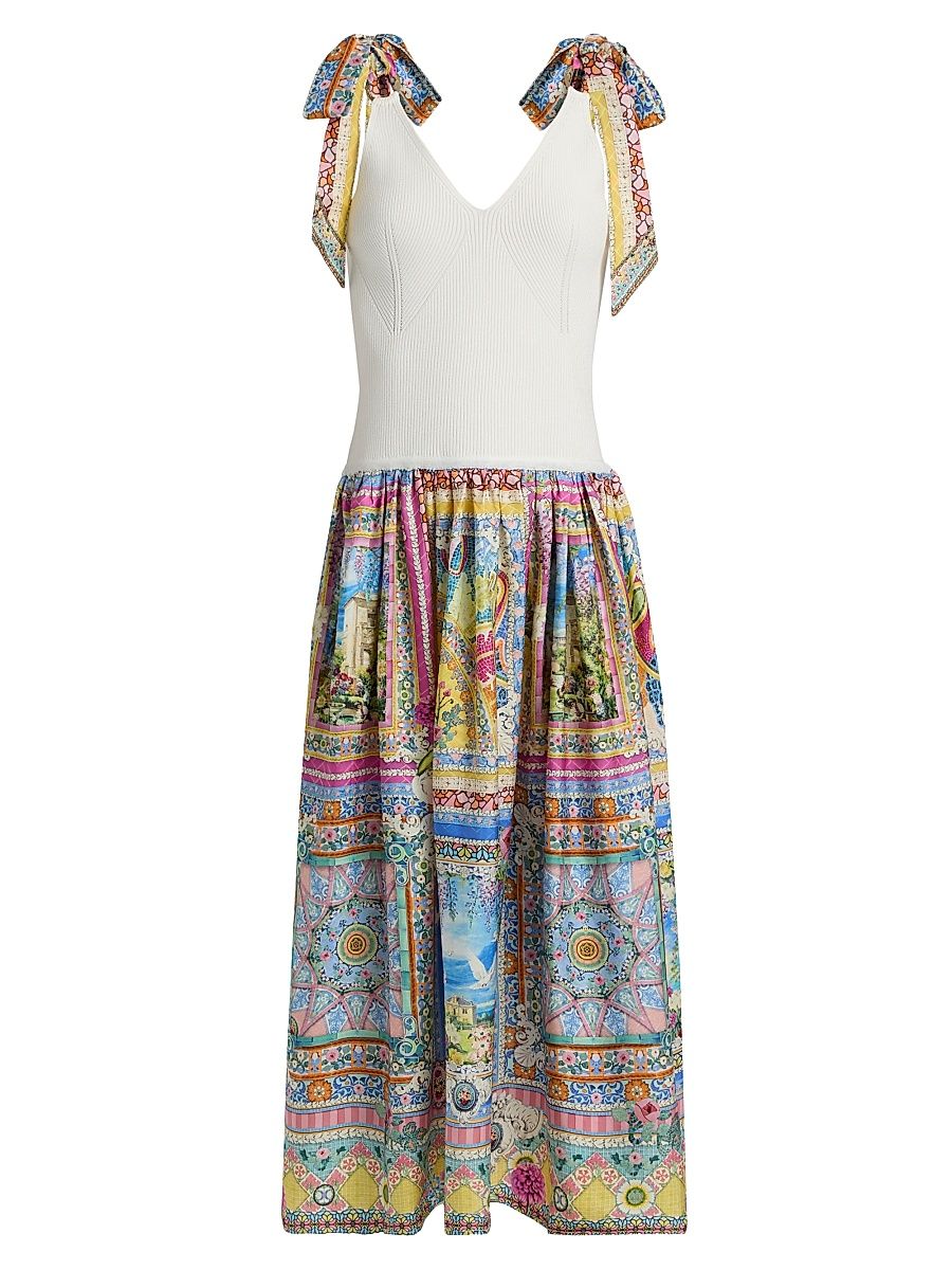 Women's Knit Spliced Silk Midi-Dress - Navas Nouveau - Size XS