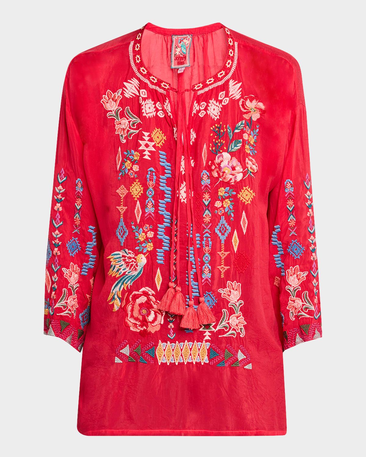 Margot Embroidered Tie-Neck Blouse
