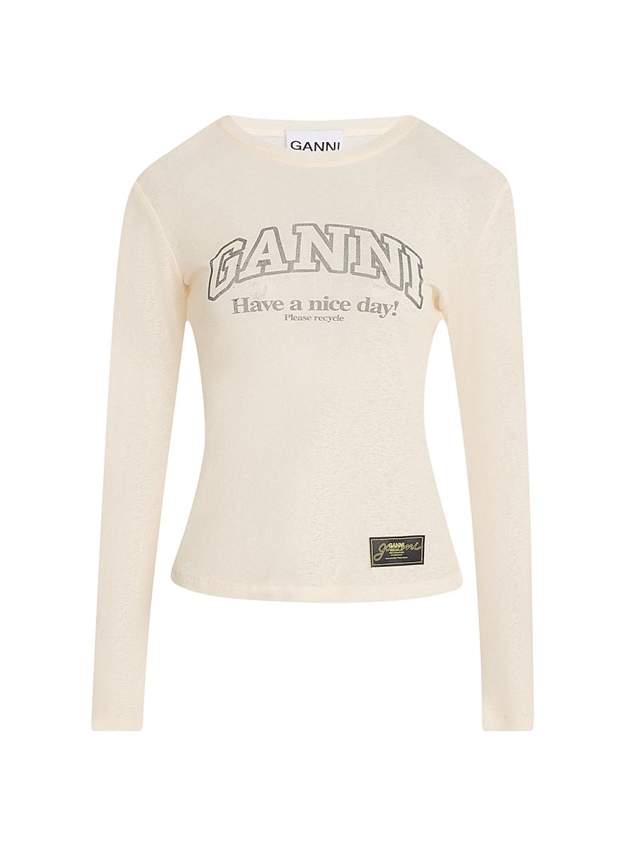 Women's Logo-Print Marled Mesh Top - White - Size 14