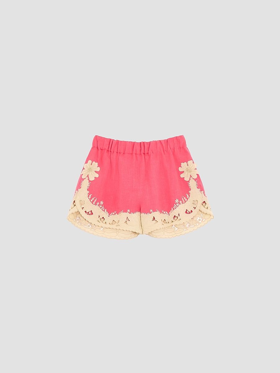 Women's Embroidered Couture Linen Shorts - Coral Beige - Size 6