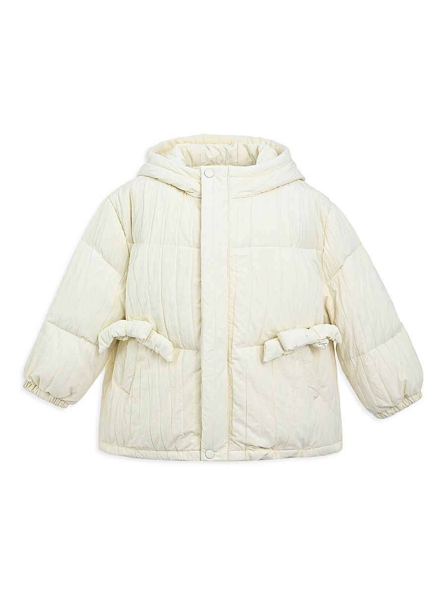 Little Girl's Bow Quilted Puffer Jacket - Cream - Size 6
