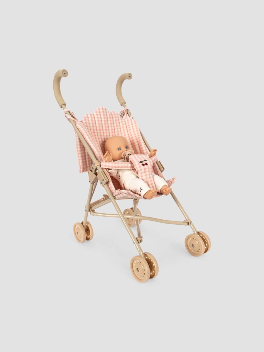 Konges Slojd Unisex Kid's Poppy Doll Stroller Set - Pink Check