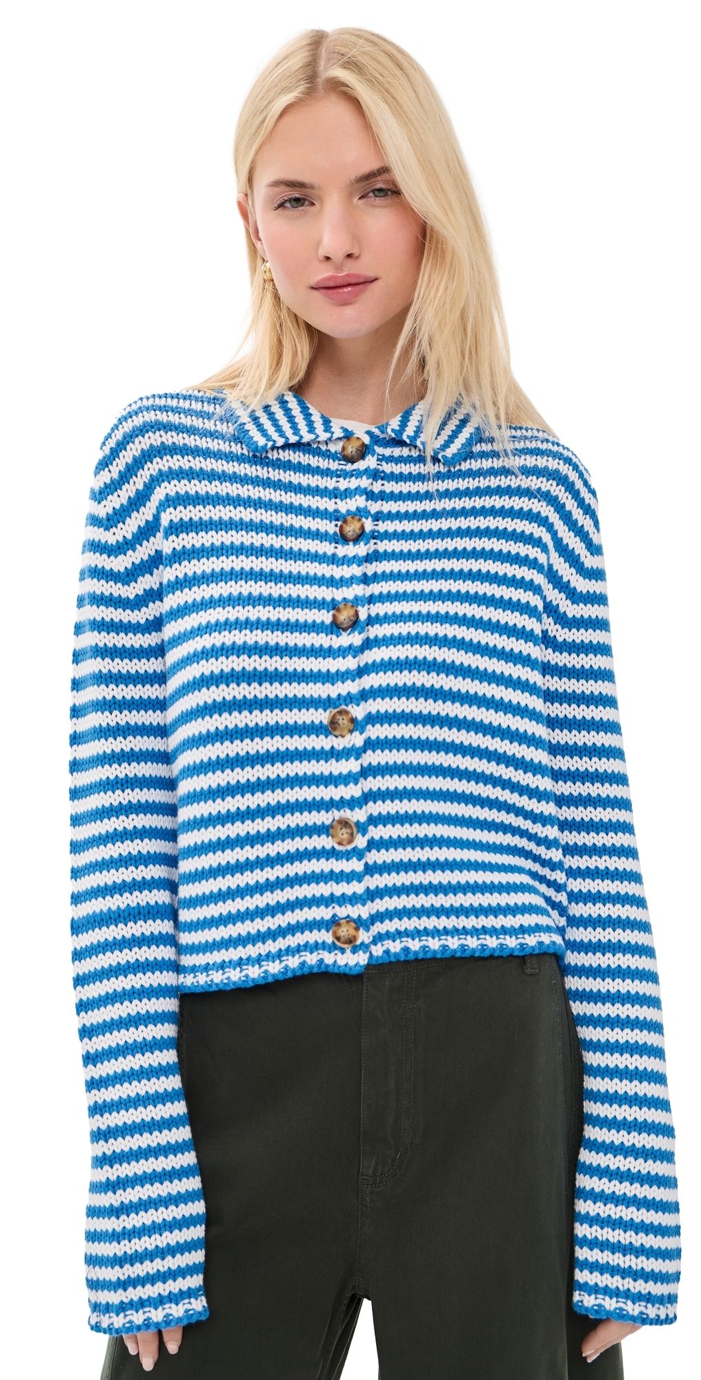La Ligne Fine Line Mini Marina Cardigan Cerulean/Ivory M