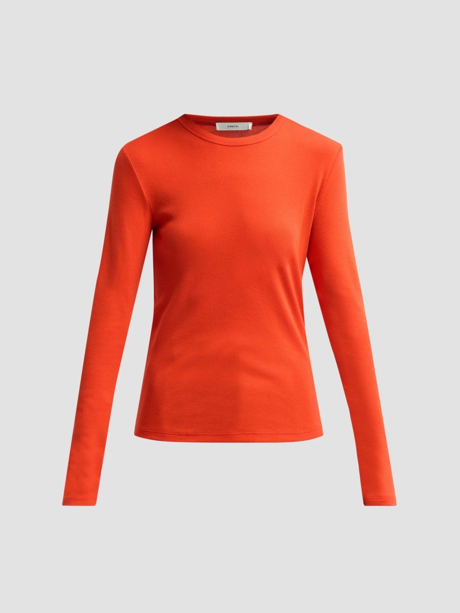 Vince Women's Essential Cotton-Blend Crewneck Long-Sleeve Shirt - Crimson - Size XXS