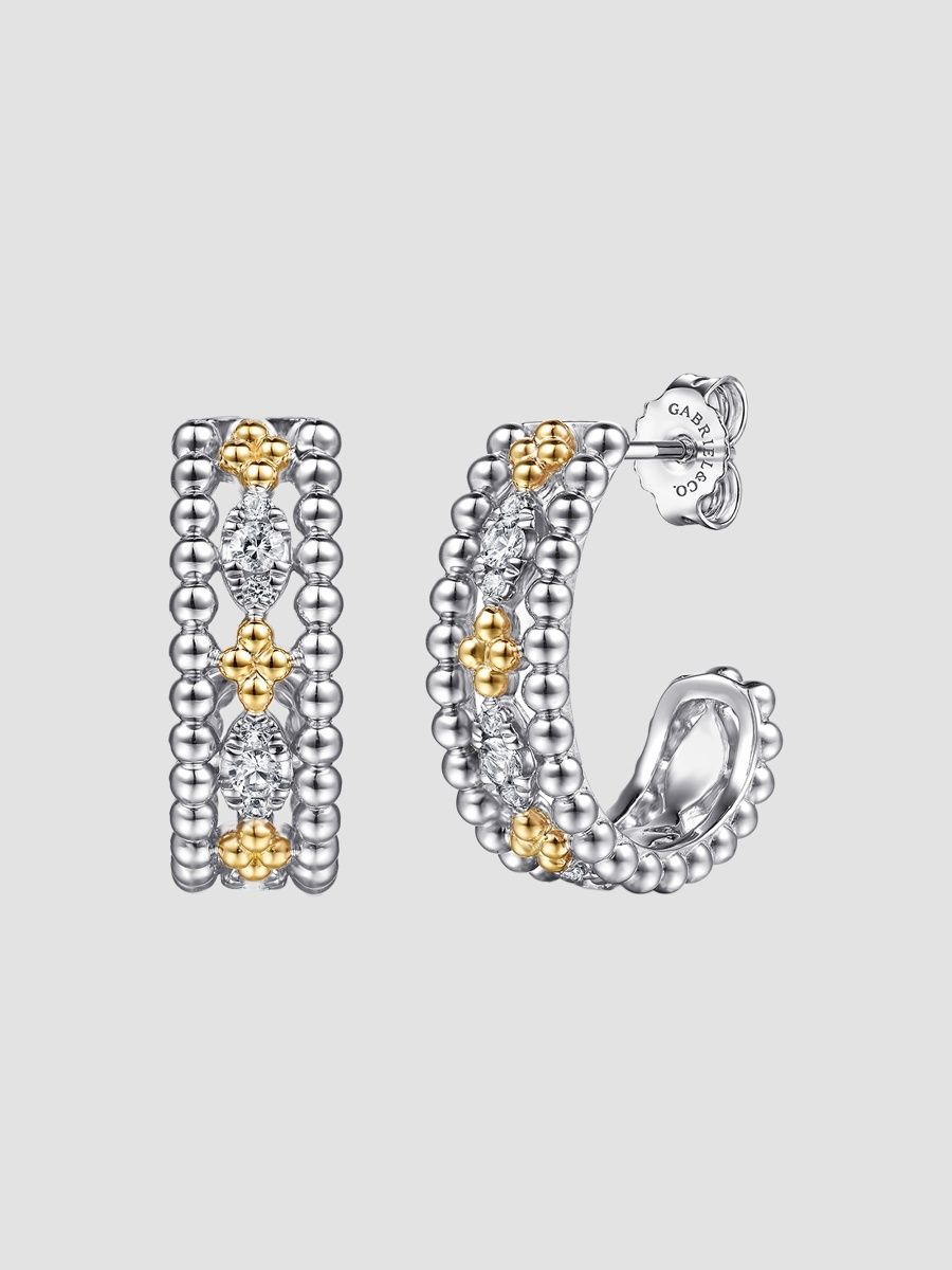 Gabriel & Co Women's Bujukan Sterling Silver, 14K Yellow Gold & White Sapphire Hoop Earrings - Two Tone