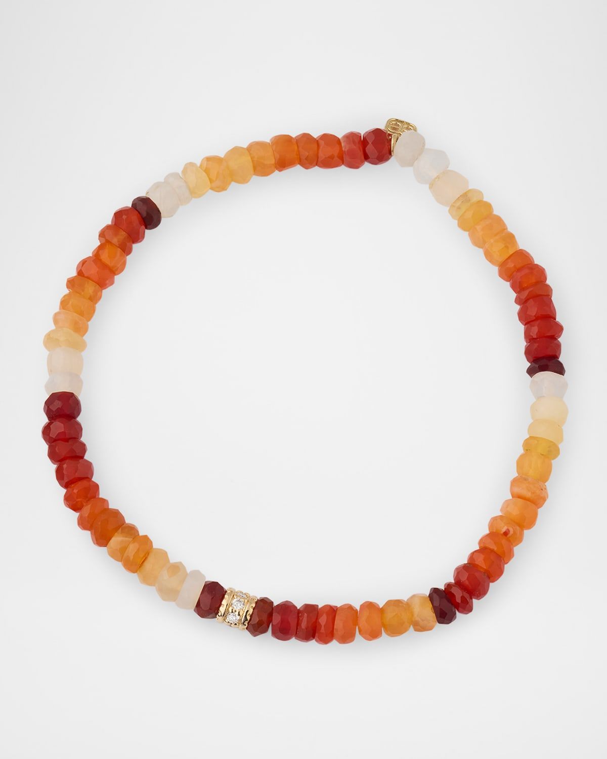 Scallop Edge Pave Diamond Rondelle on Fire Opal Faceted Rondelle Bead Bracelet