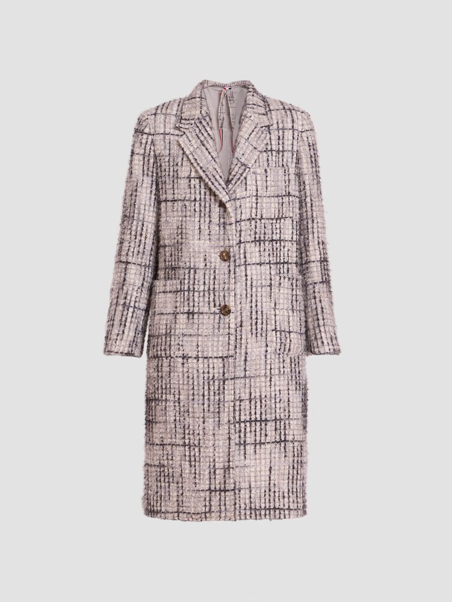 Thom Browne Women's Textured Cashmere-Blend Single-Breasted Overcoat - Light Grey - Size 6