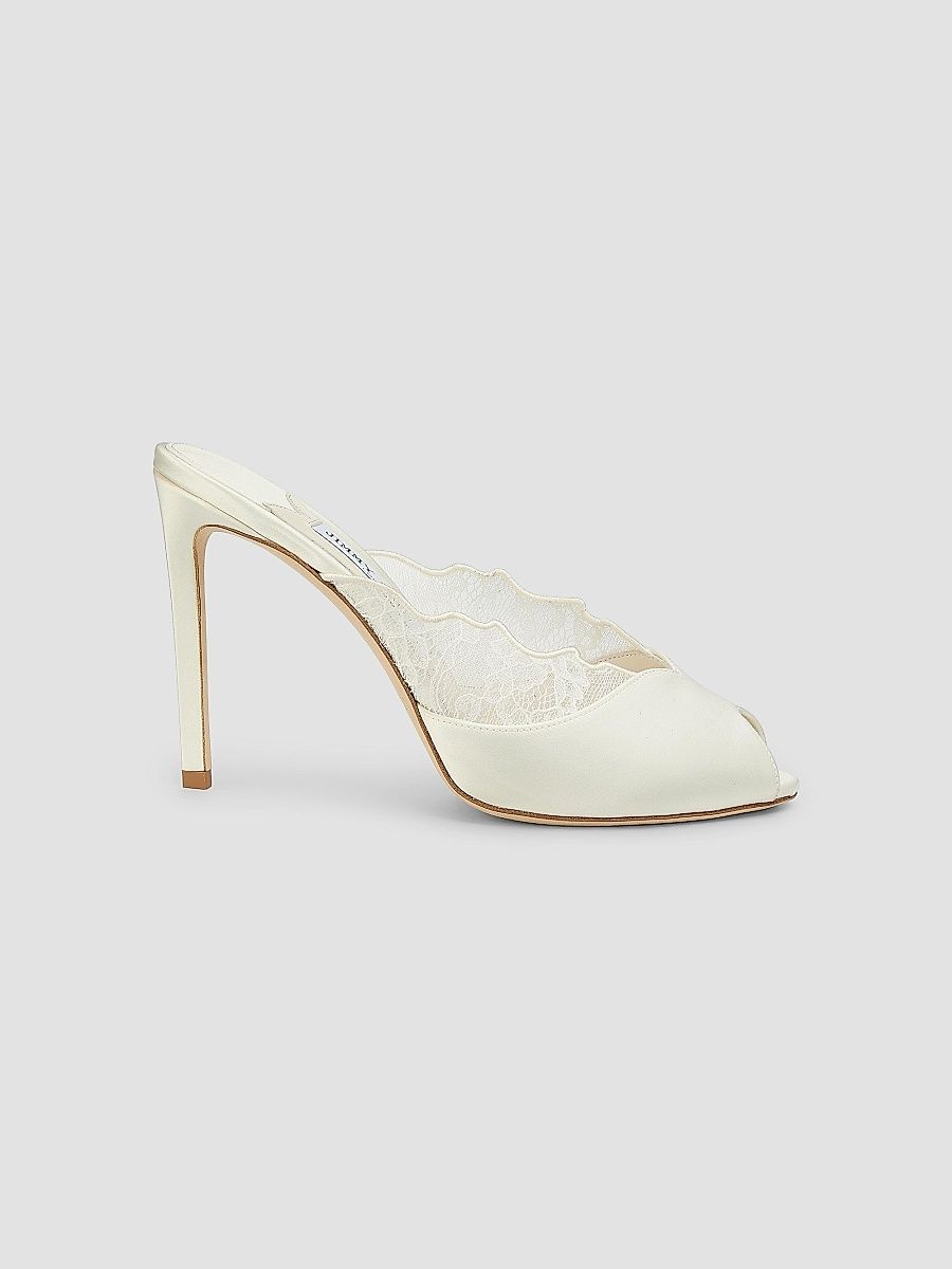 Women's Brigitte 100MM Lace Stiletto Mules - Ivory - Size 12