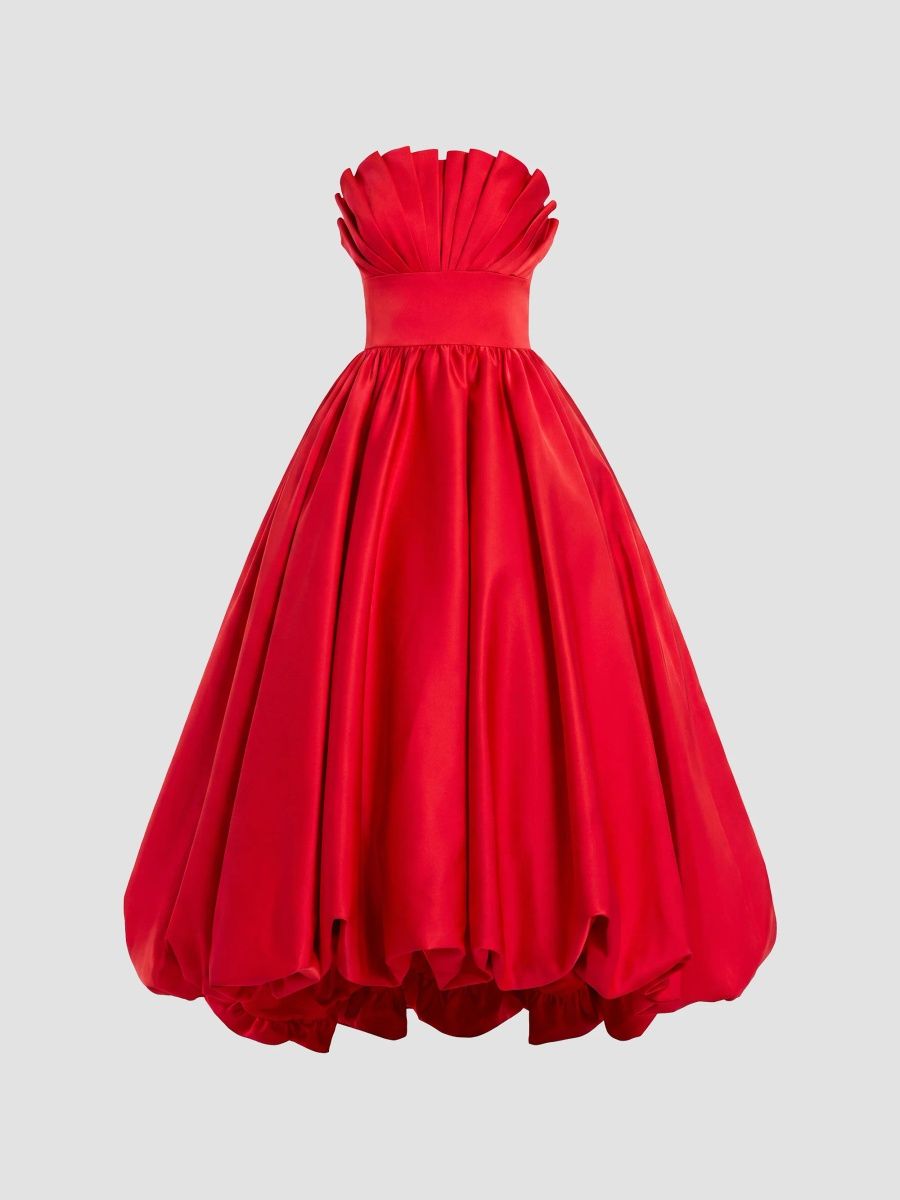 Mac Duggal Women's Pleated Satin Strapless Gown - Red - Size 10