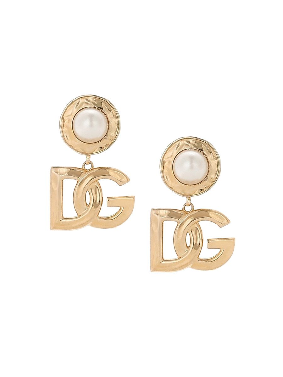 Women's Goldtone & Imitation Pearl Monogram Drop Earrings - Yellow Gold