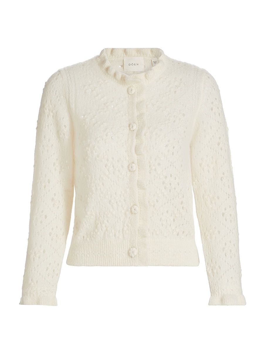 Women's Claudie Alpaca-Blend Crewneck Cardigan - Ivory - Size Large