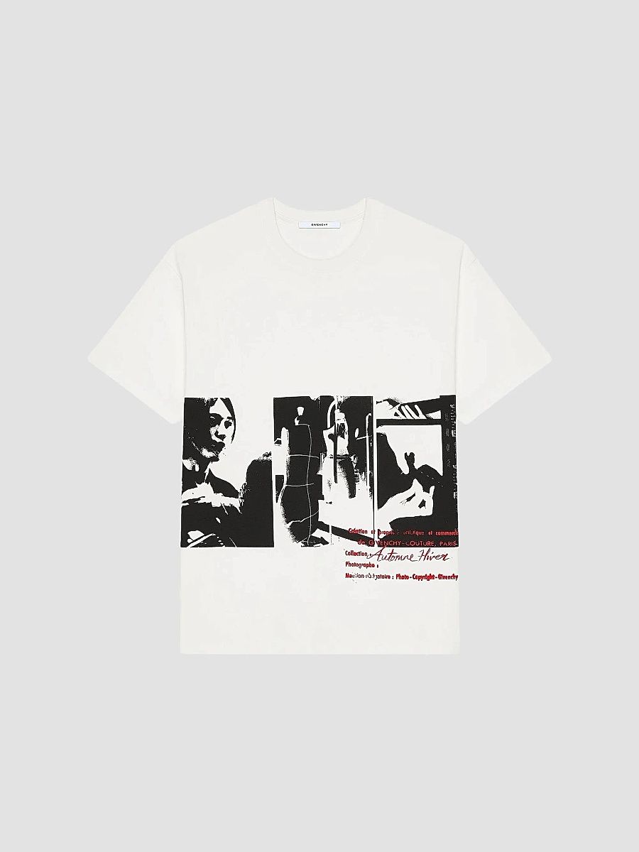 Givenchy Men's T-Shirt in Cotton with Photographic Negative Print - Ivory - Size XXL