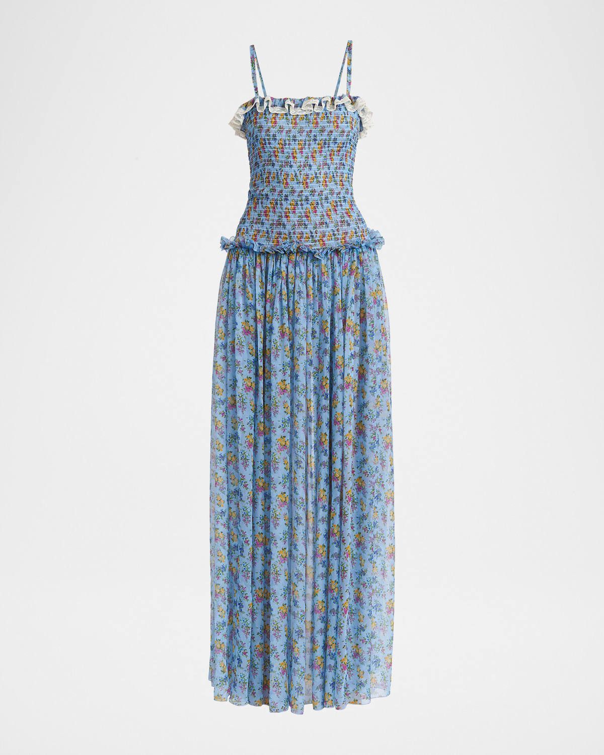 Floral Smocked Chiffon Sleeveless Maxi Dress