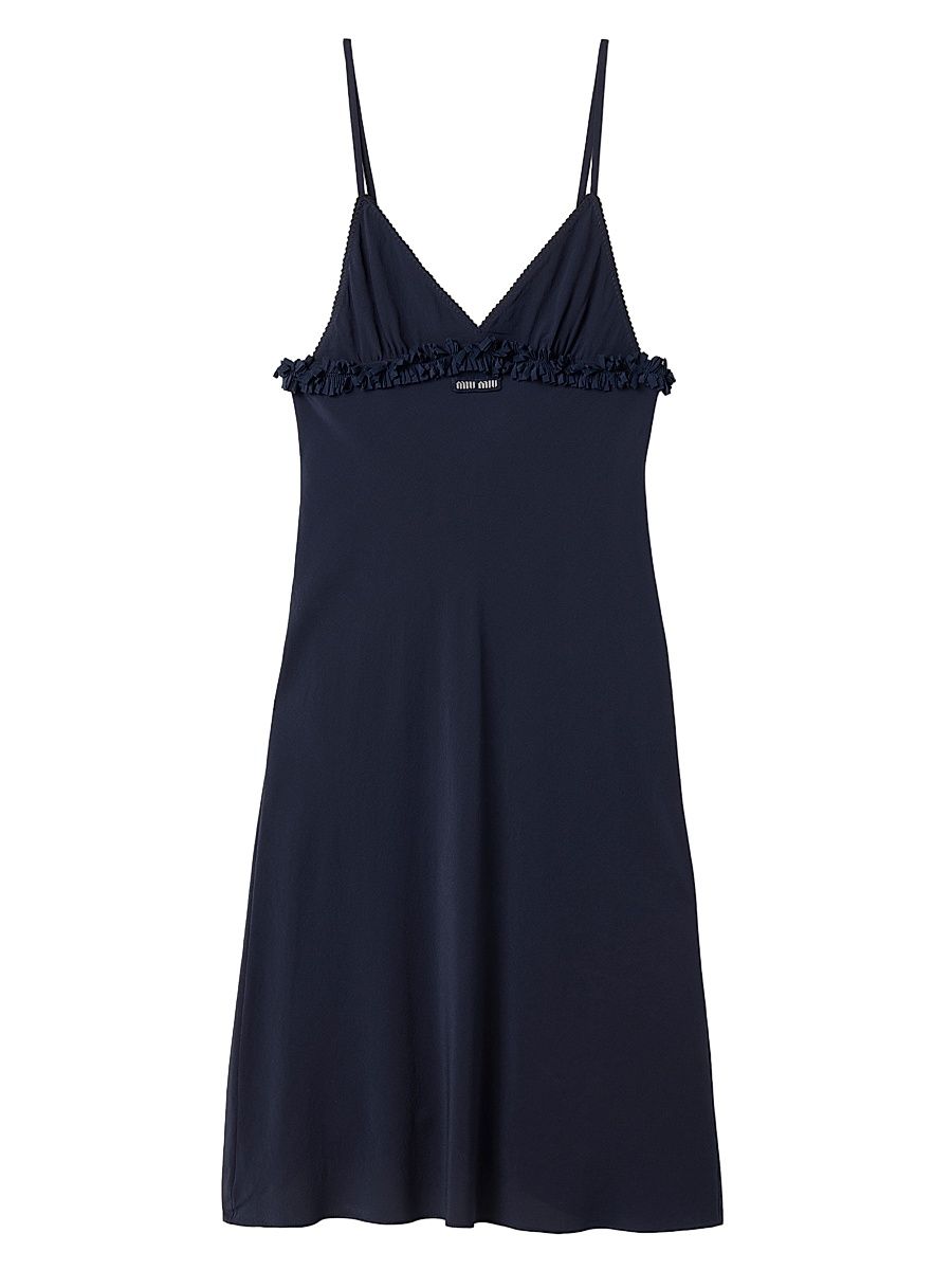 Women's Embroidered Marocain Crepe Dress - Blue - Size 4