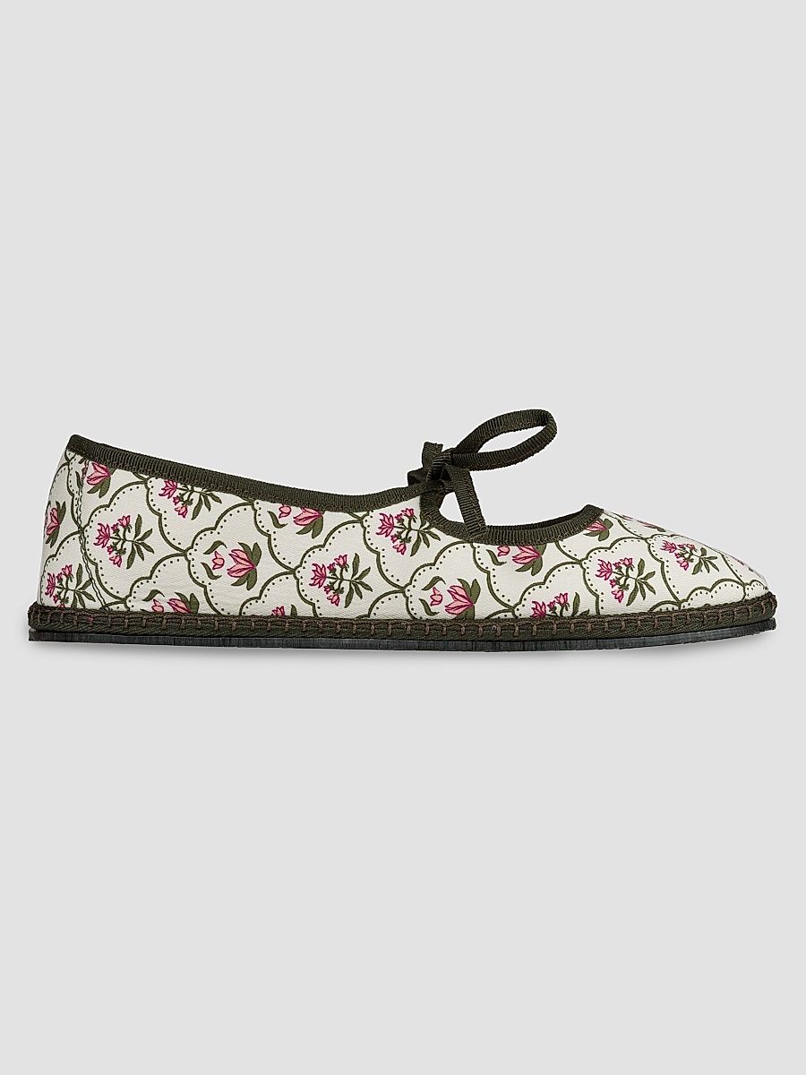 Women's Brigitte Lotus Embroidered-Cotton Mary Janes - Lotus - Size 5