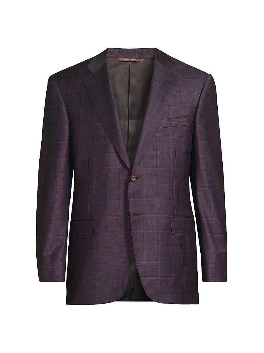 Men's Siena Checked Classic Fit Sportcoat - Purple - Size 38