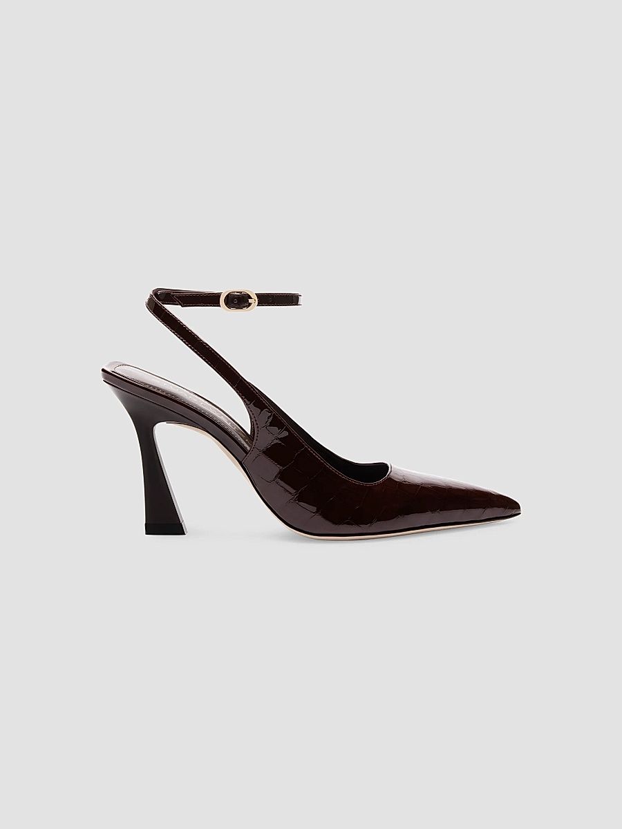 Stuart Weitzman Women's Vinnie 85MM Croc-Embossed Patent Leather Pumps - Midnight Espresso - Size 9.5