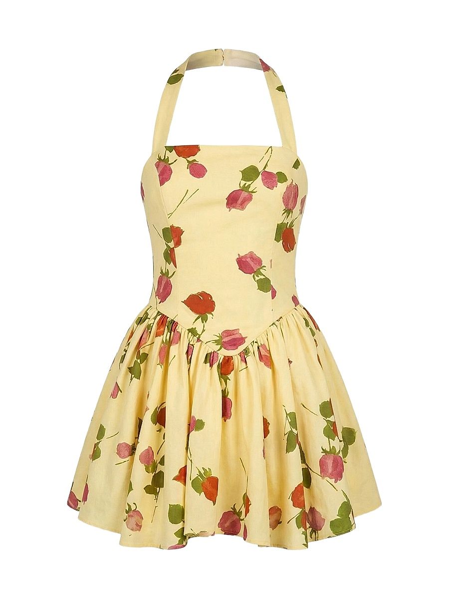 Women's Amalie Floral Linen-Blend Minidress - Fallen Roses - Size 10