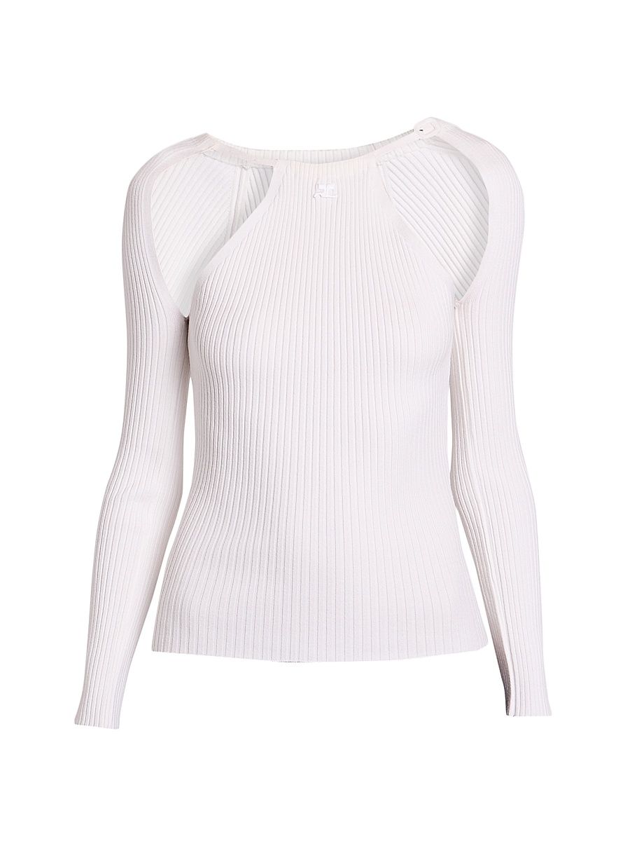 Women's Rib-Knit Cut-Out Sweater - Heritage White - Size Medium