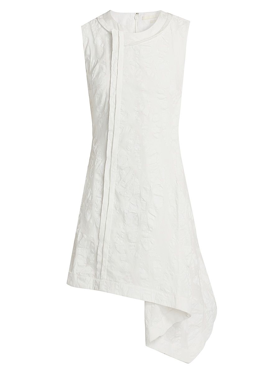 Women's Textured Cotton Asymmetrical Minidress - White - Size 6