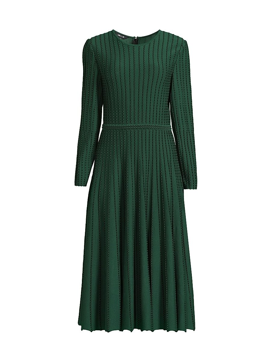 Women's Raised Linear Stitch Long-Sleeve Midi-Dress - Dark Ivy Black - Size XXL