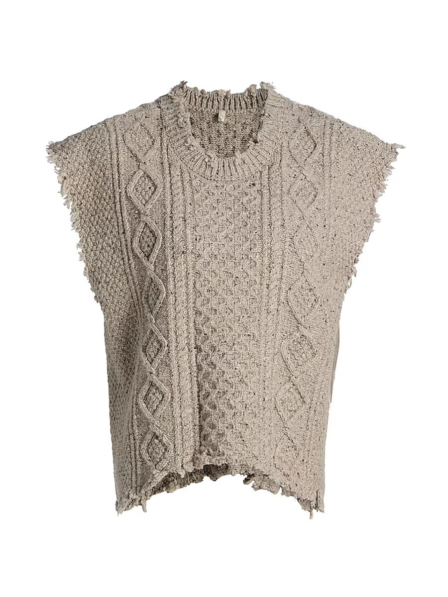 Women's Boyfriend Cable-Knit Wool-Blend Sweater Vest - Light Heather Grey Tweed - Size XS