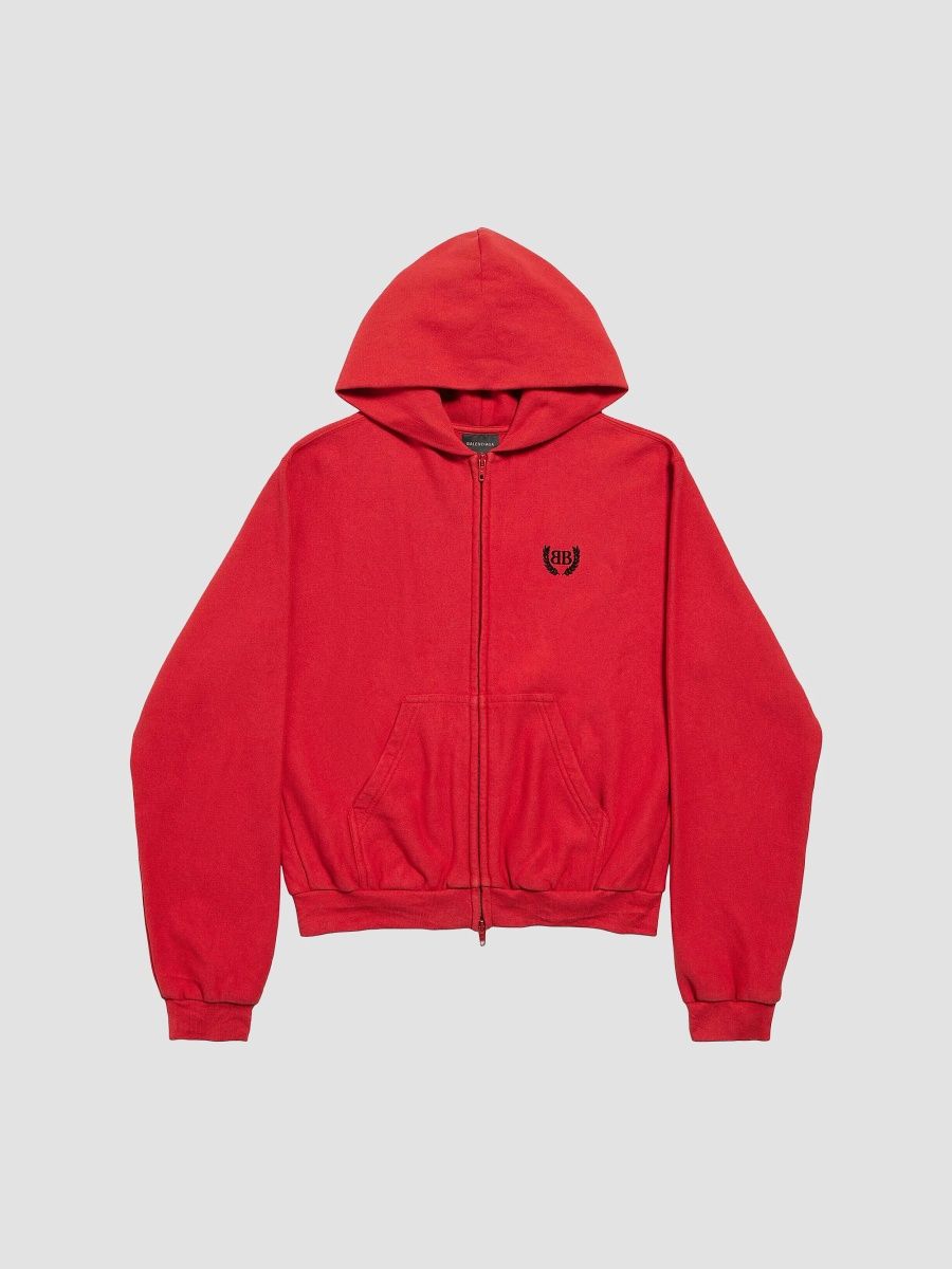 Balenciaga Women's Laurel Classic Zip-Up Hoodie Regular Fit - Red Black - Size Small