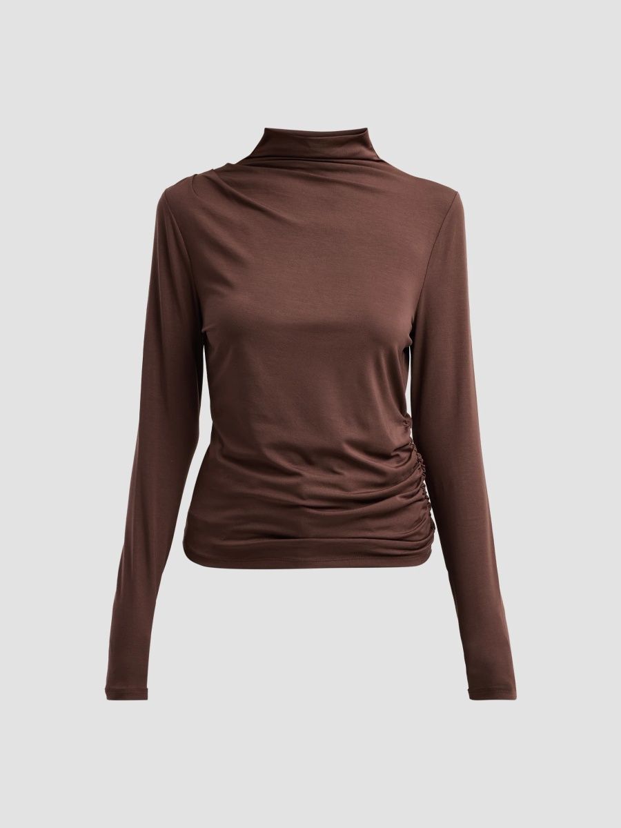 Veronica Beard Women's Mylie Gathered Turtleneck Top - Espresso - Size XS