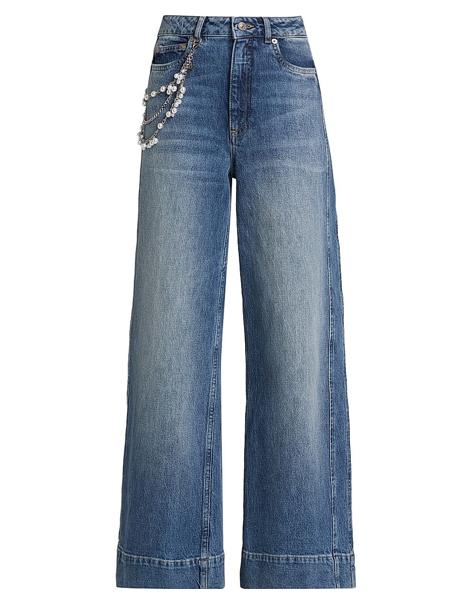 Women's Betsy Pearl-Chain Stretch-Cotton Straight-Leg Jeans - Amberstone - Size 00