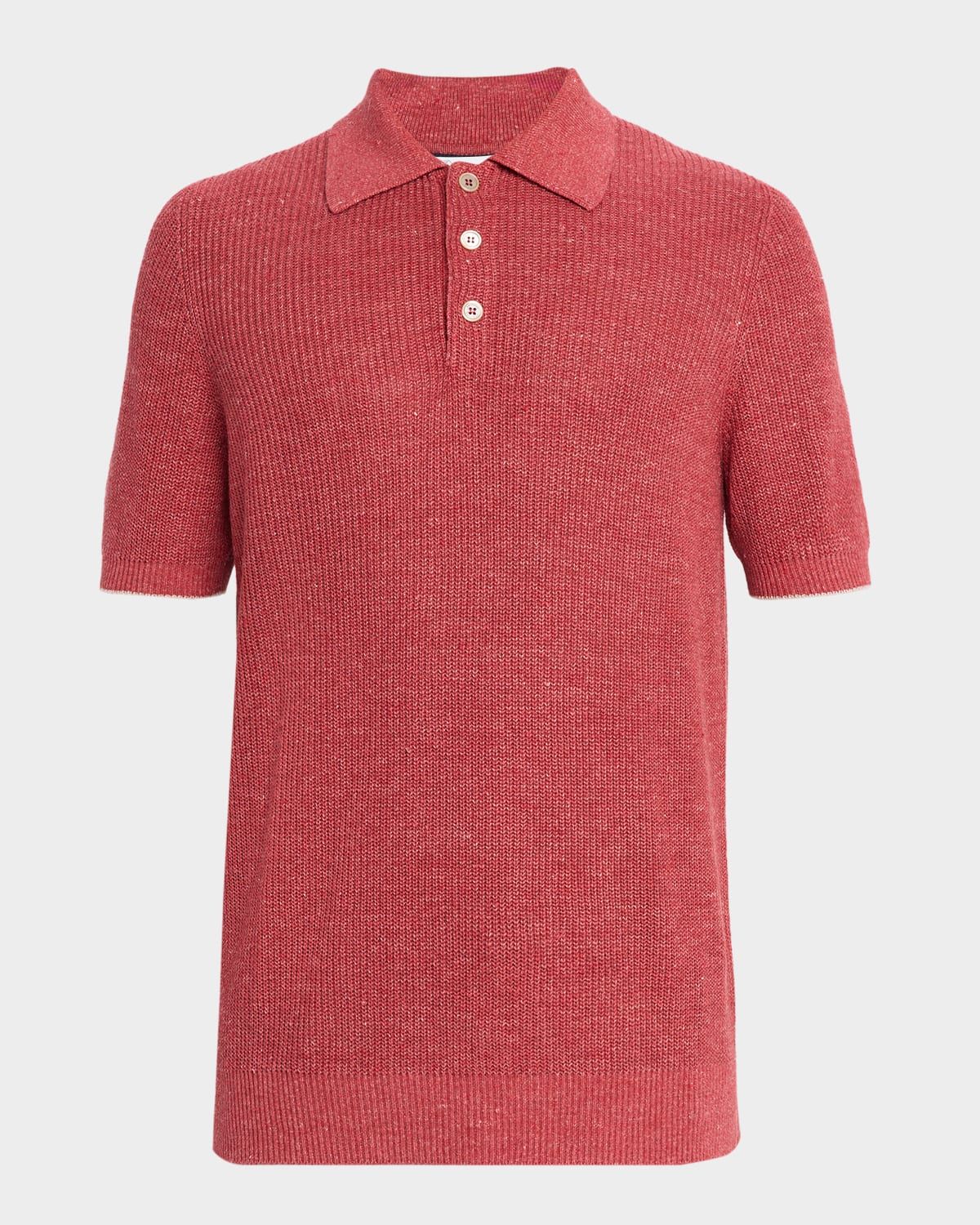 Men & apos;s Linen and Cotton Ribbed Polo Sweater