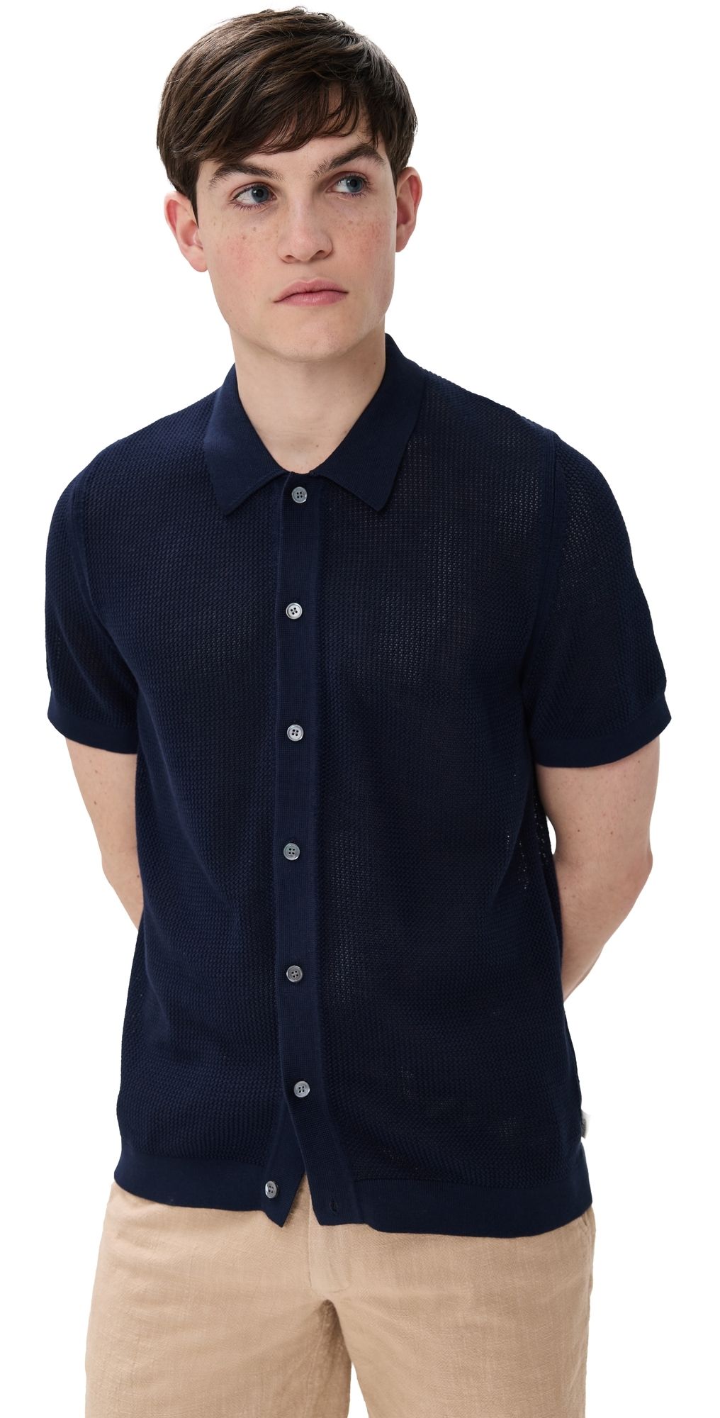 Onia Crochet Knit Button Up Deep Navy S