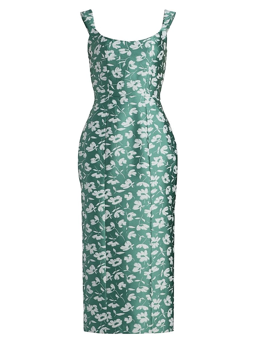Women's Numa Floral Brocade Scoopneck Corset Midi-Dress - Green White - Size 10