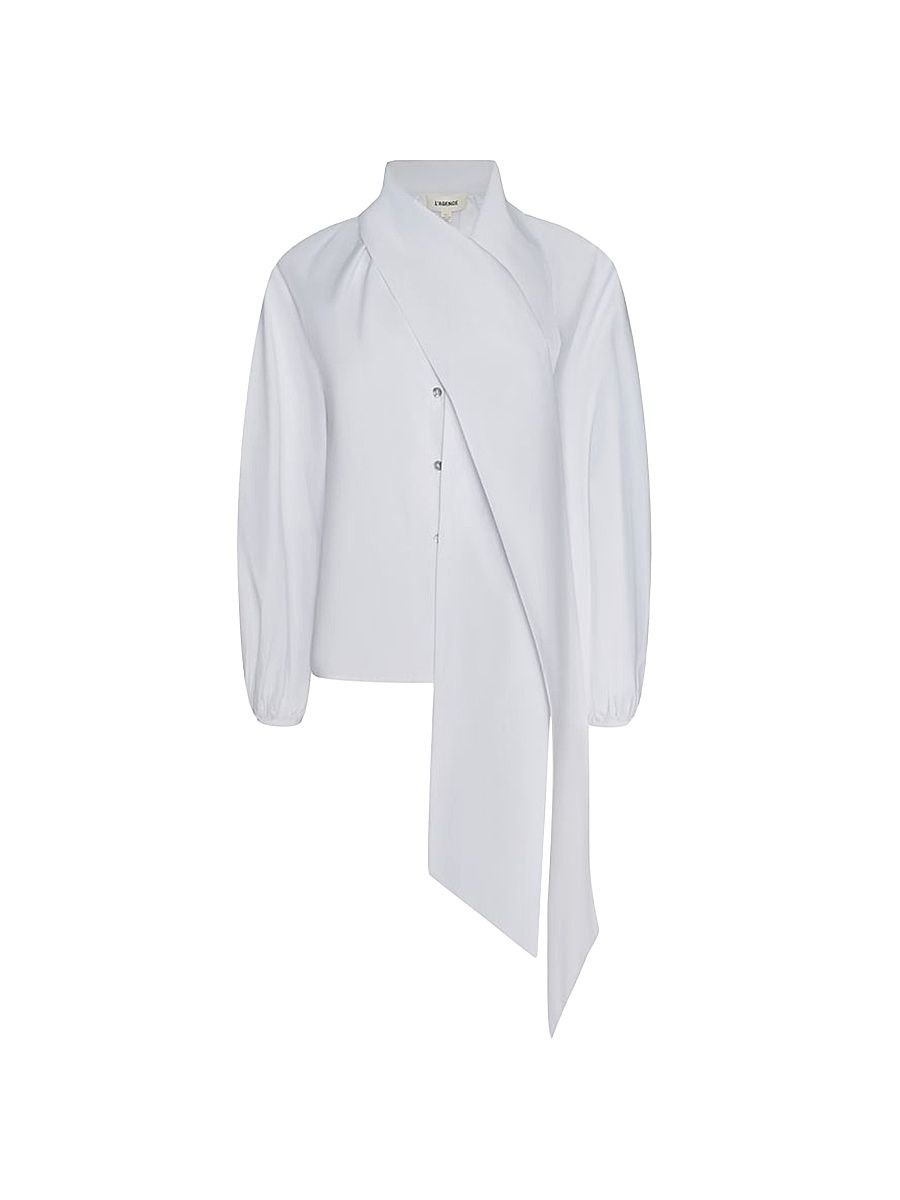 Women's Deon Poplin Tie-Neck Shirt - White - Size XXL