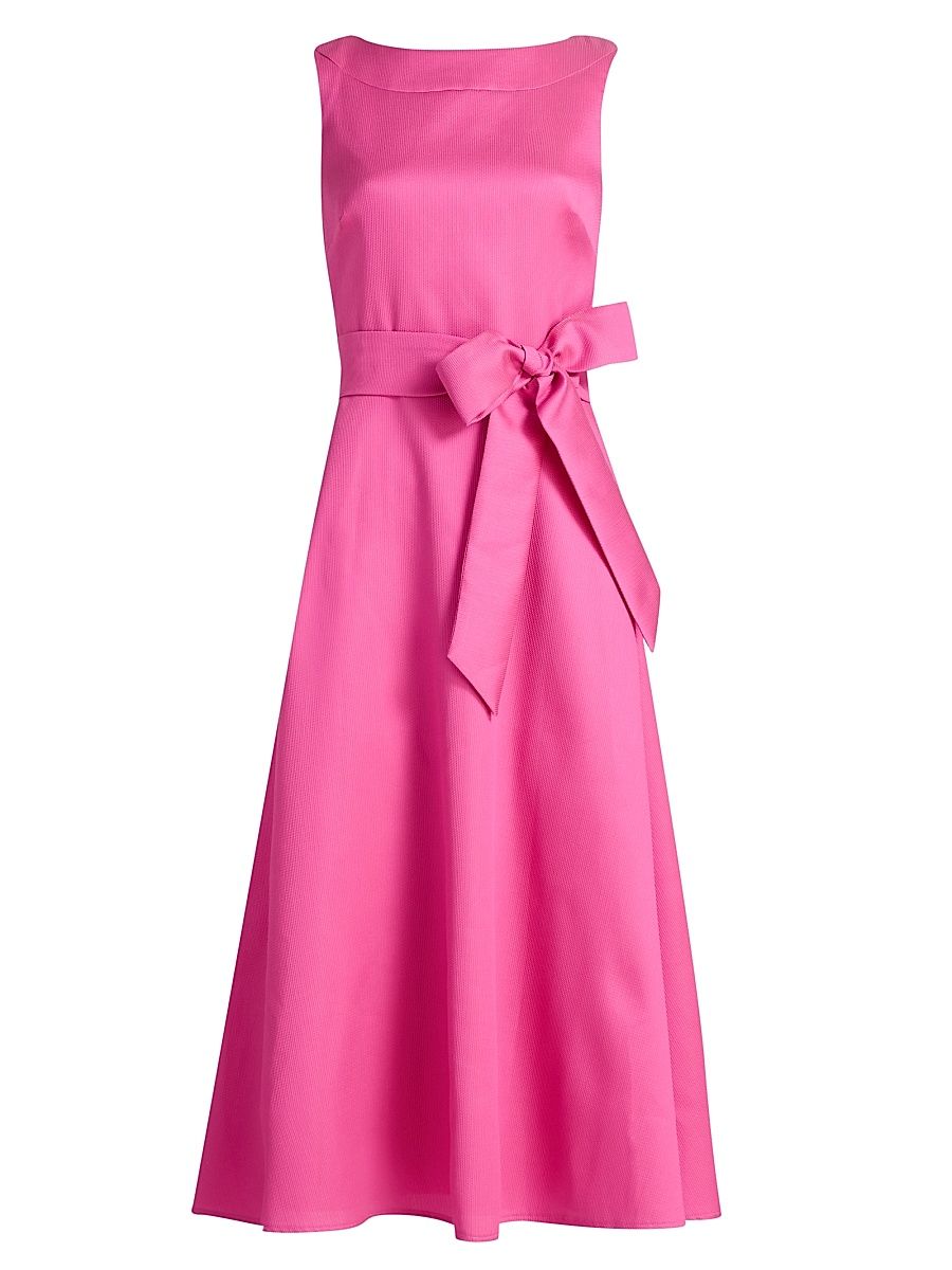 Women's Textured Tie-Waist Gazar Midi-Dress - Magenta - Size 16