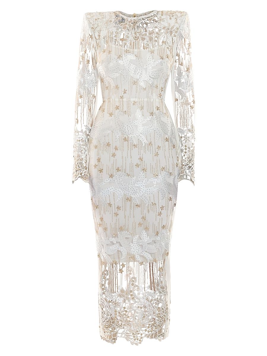 Women's Violets and Music Satin Column Gown - White - Size 14