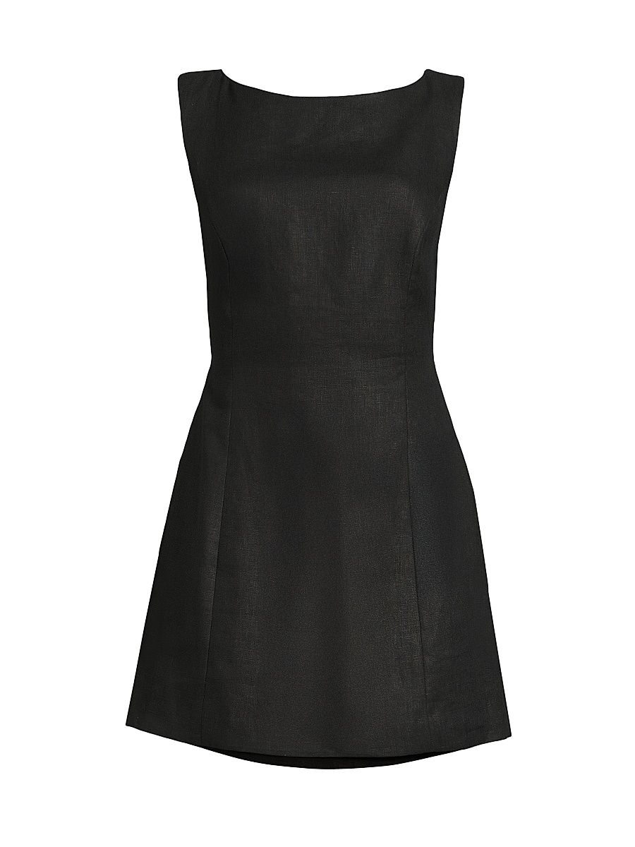 Women's Sofia Back-Tie Linen Minidress - Black - Size 12