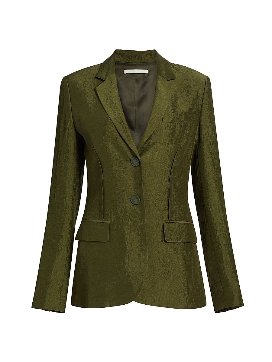 Women's Crinkled Satin Single-Breasted Blazer - Dark Fern - Size 10