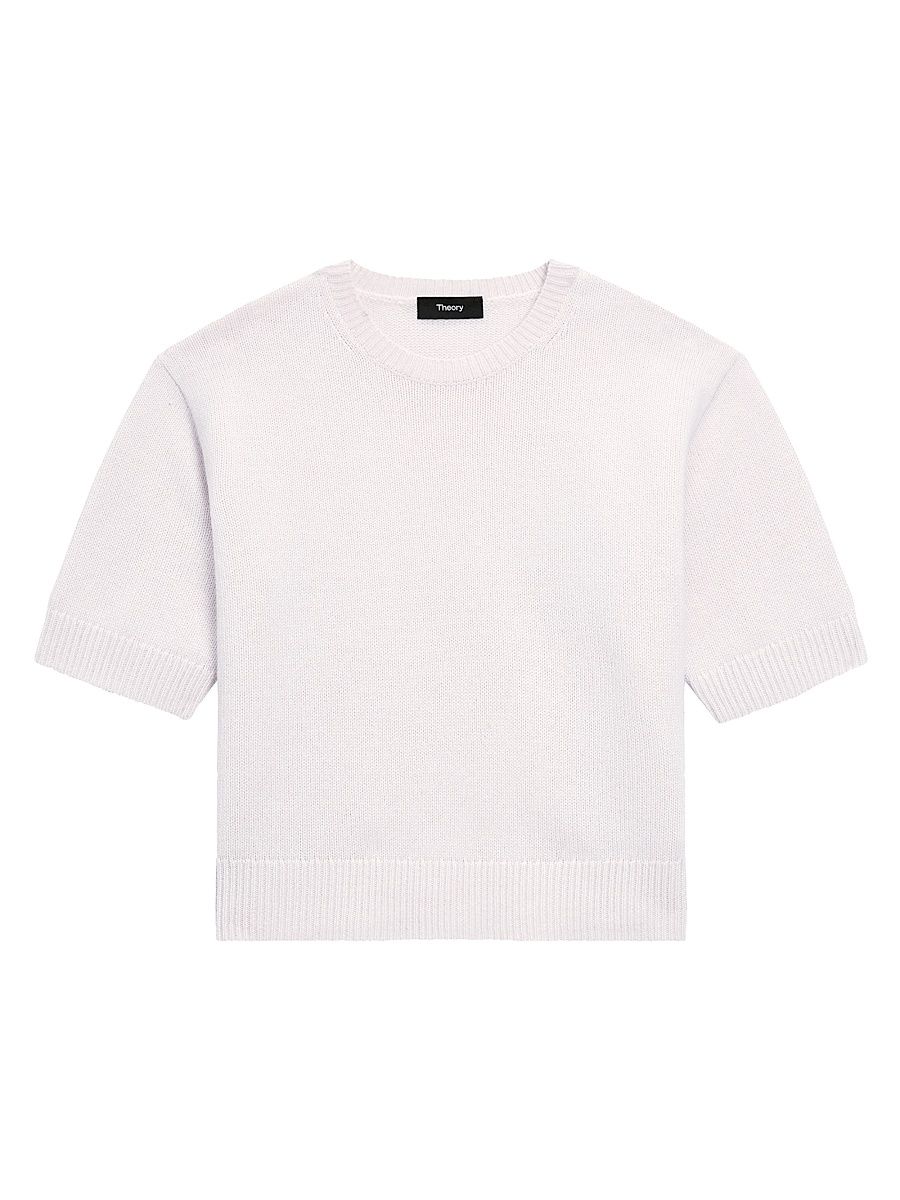 Women's Cashmere Knit Crop T-Shirt - Ivory - Size Large