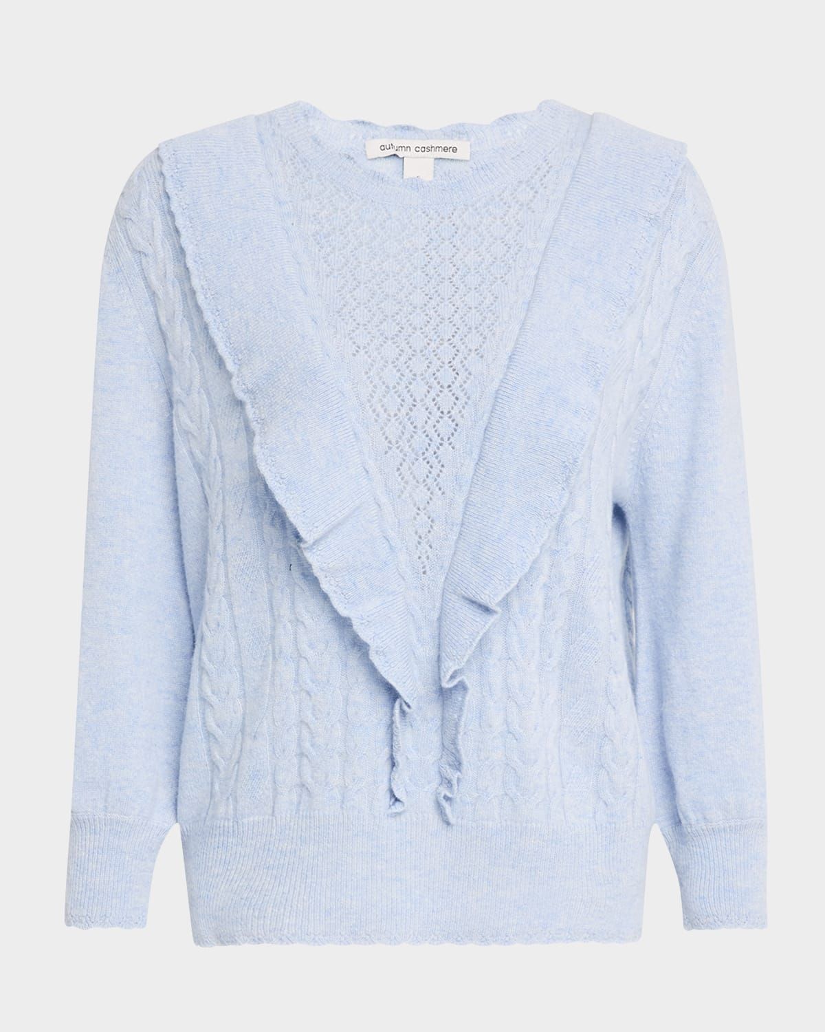 Ruffle-Trim Cable Cashmere Sweater