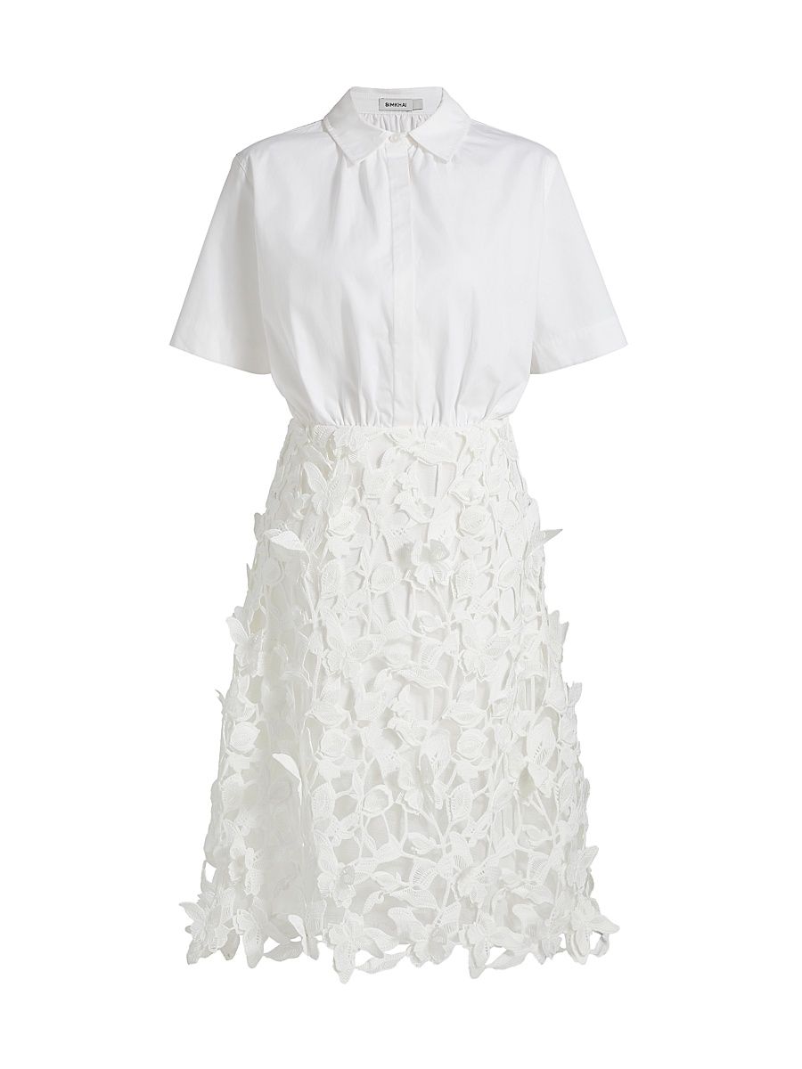 Women's Colette Mixed-Media Midi-Dress - White - Size 2