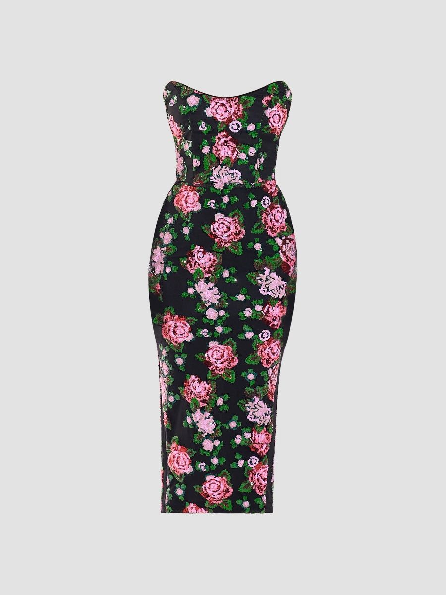 Zhivago Women's Leonia Floral Embellished Strapless Midi Dress - Black Rose - Size 0