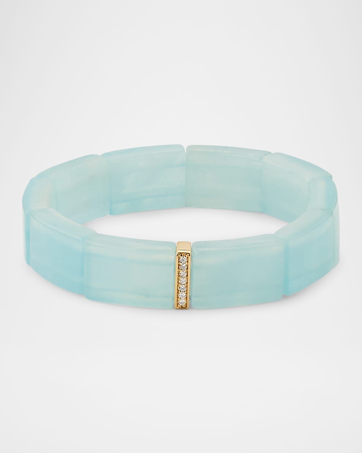 Small Single Row Pave Spacer on Aquamarine Rectangle Bead Bracelet