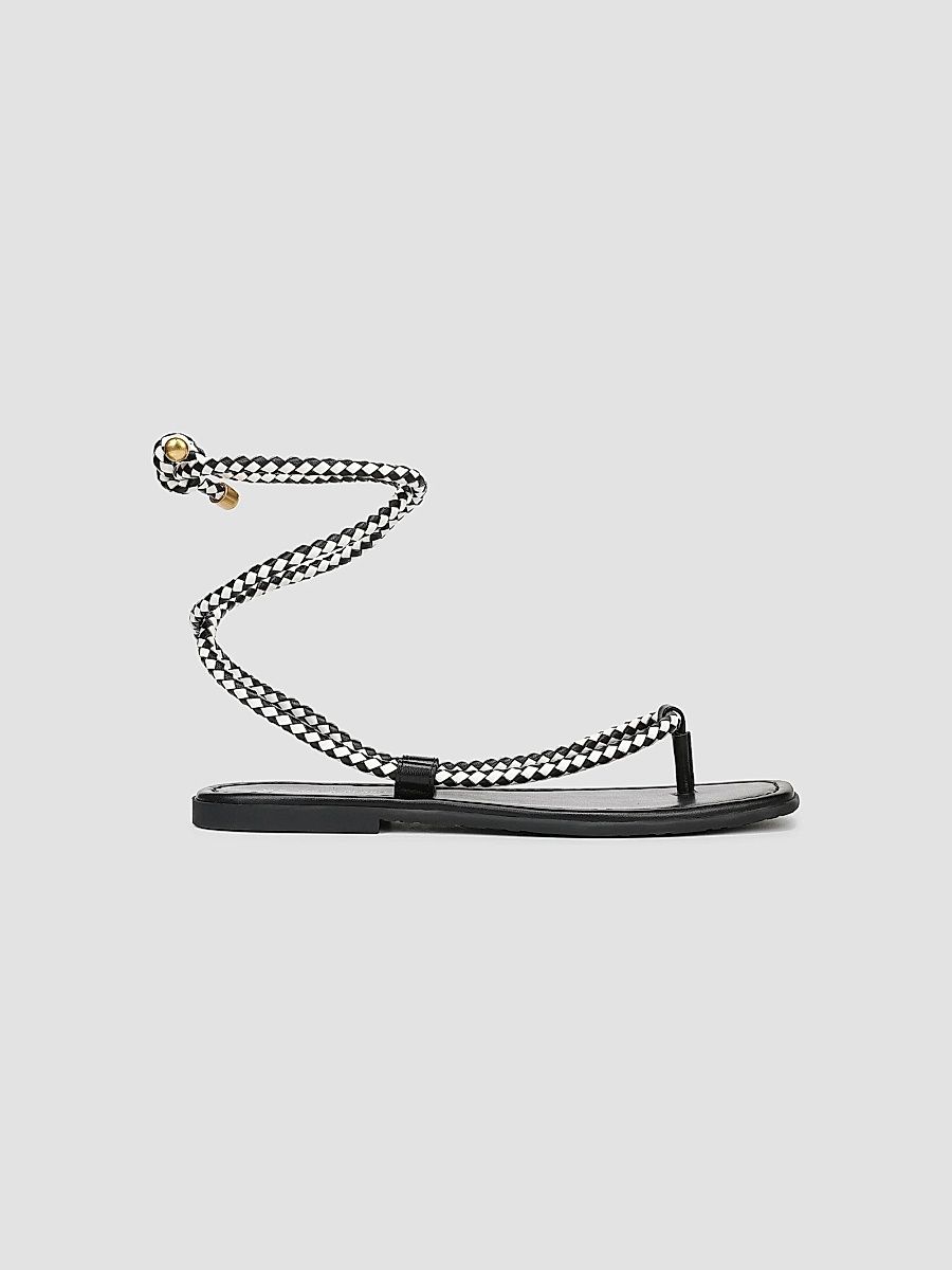 Veronica Beard Women's Carmina Woven Cord Ankle-Wrap Sandals - Black Coconut - Size 6