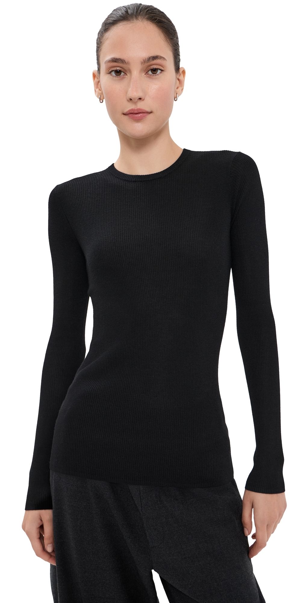 Tibi Feather Weight Ribbed Cutout Tee Black L