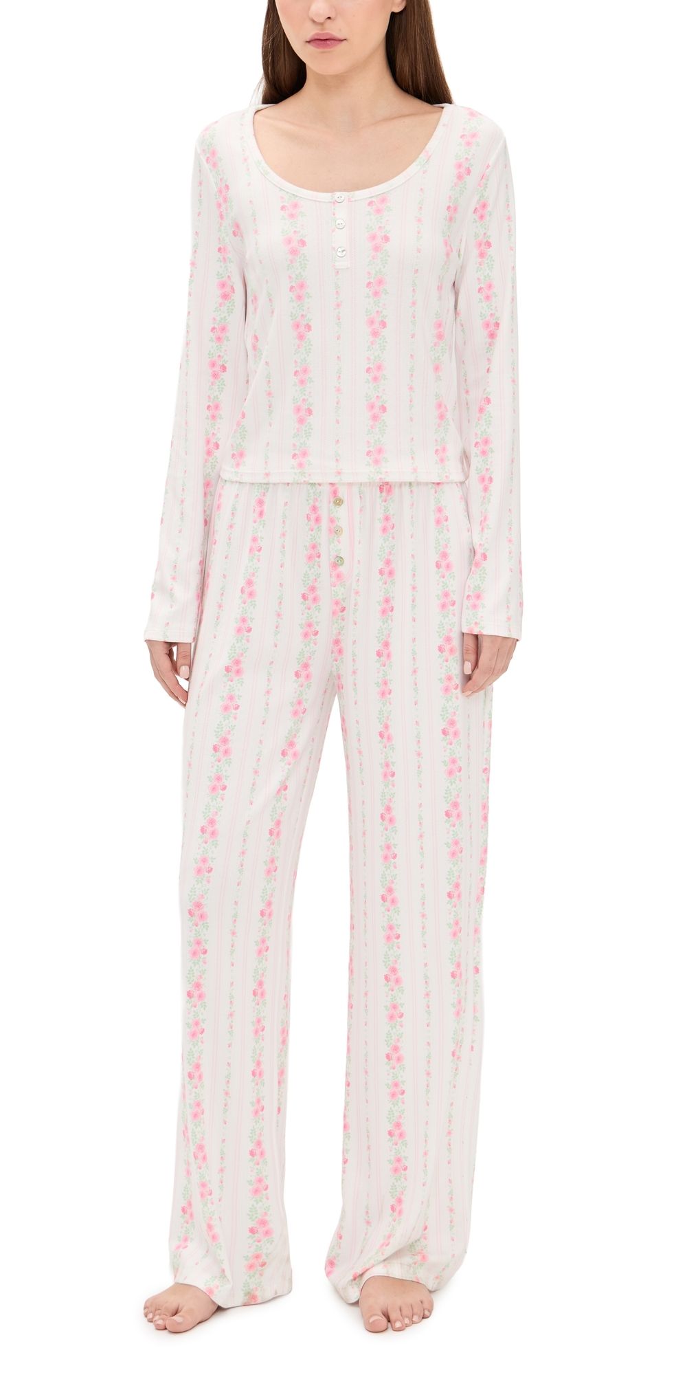 PJ Salvage Roses Are Pink Pajama Set Ivory S