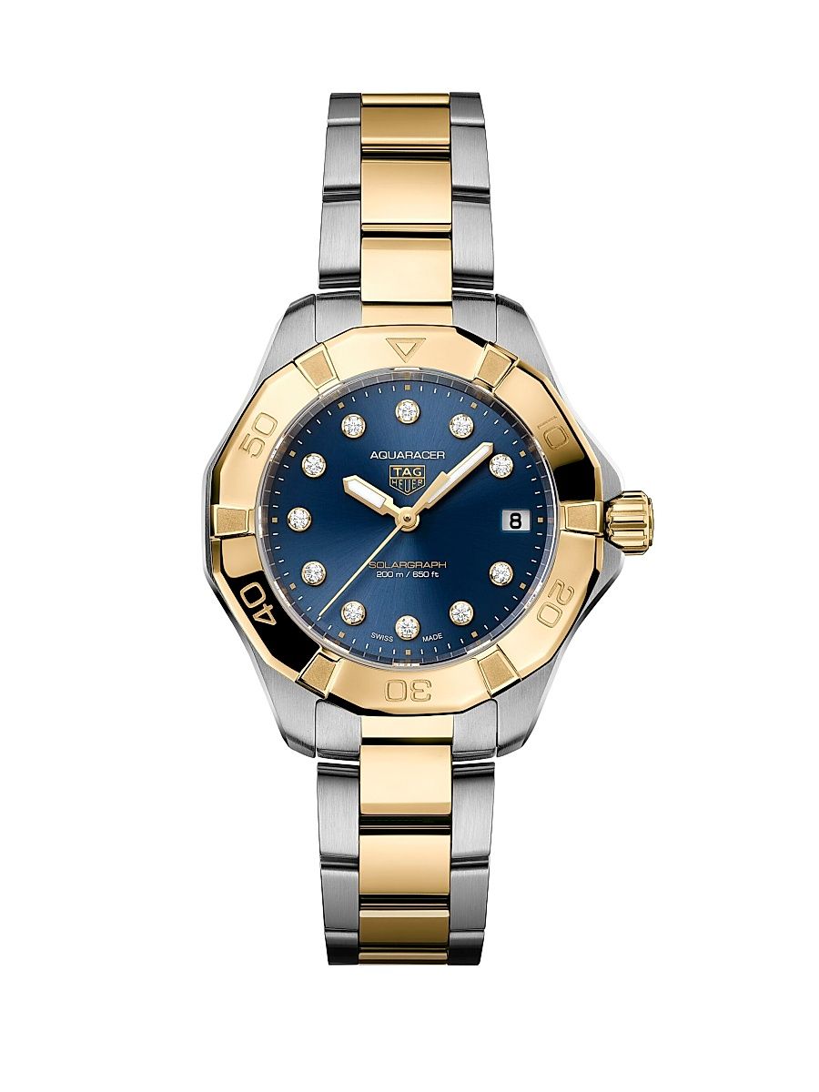 Women's Aquaracer 18K Yellow Gold, Stainless Steel & 0.15 TCW Diamond Bracelet Watch/34MM - Stainles Ssteel