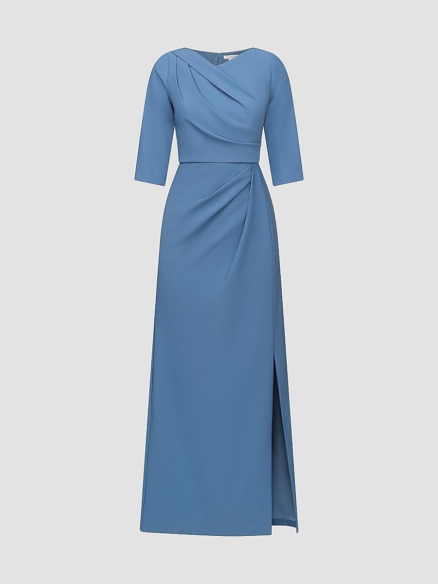 Kay Unger Women's Margerite Pleated Column Gown - Mediterranean Blue - Size 14