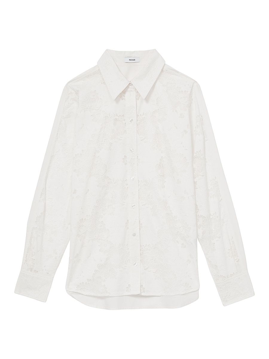 Women's Lacey Button-Front Shirt - White - Size 2