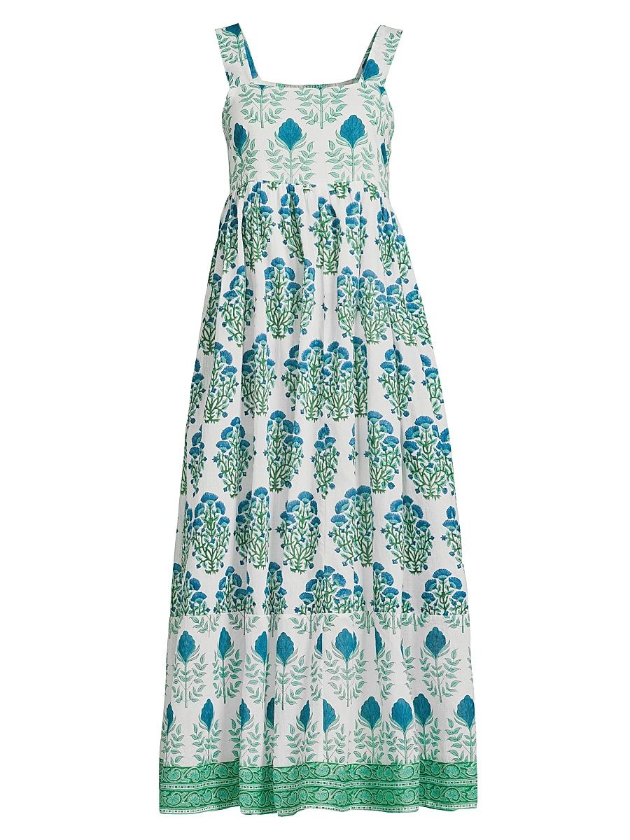 Women's Lily Floral Cotton Midi-Dress - Raha Blue - Size XL